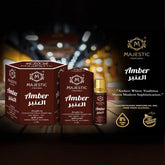 Amber 6ml perfume bottle by Majestic Perfumes India, showcasing a sleek glass container with amber-colored liquid inside.