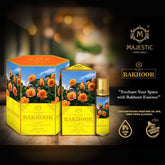 Majestic Perfumes India Bakhoor 6ml jar with intricate design and Arabic script, traditional fragrant incense for home use