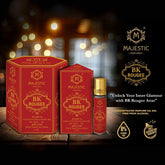 Majestic Perfumes India BK ROUGEE 6ml perfume bottle with gold cap and dark amber liquid, displayed on a neutral background.