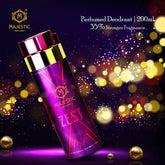 Zest 200ml bottle of Majestic Perfumes India, showcasing the bright yellow fragrance packaging.