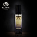 VOGUE perfume bottle by Majestic Perfumes India, elegant glass design with a sleek cap, on a neutral background.