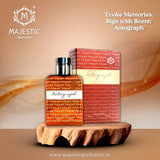 Majestic Perfumes India Autograph Homme 100ml bottle with sleek design and clear label, showcasing the men's fragrance.