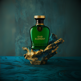 Majestic Perfumes India Oud Element 100ml bottle with decorative cap and elegant design on a neutral background.