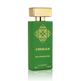 Emerald 100ML perfume bottle by Majestic Perfumes India, featuring a sleek glass design with a green liquid inside.