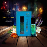 Pristine Blue 20ML perfume bottle by Majestic Perfumes India, with a sleek blue design and elegant cap.