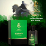 Majestic Perfumes India Khalifa 100ML perfume bottle with clear glass and gold accents, elegant design on a white background.