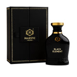 Black Element perfume bottle by Majestic Perfumes India, 100 ML, sleek black design with a modern, elegant appearance.