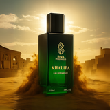 Majestic Perfumes India Khalifa 100ML perfume bottle with sleek design and clear label, displayed on a neutral background.