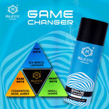 Majestic Perfumes India GAME CHANGER fragrance bottle with sleek design and modern branding on a white background.
