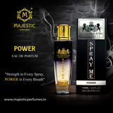 Majestic Perfumes India Spray Me Power 100ml perfume bottle with sleek design and silver cap.