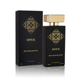 Onyx perfume bottle by Majestic Perfumes India, 100ml classic glass container with black and gold accents.
