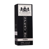 Majestic Perfumes India Spray Me Power 100ml fragrance bottle with sleek design and clear label.