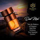 Dark Mist perfume bottle by Majestic Perfumes India, 100ML, sleek dark-colored glass with a modern design.
