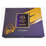 VOGUE perfume bottle by Majestic Perfumes India displayed on a sleek surface with elegant design details.