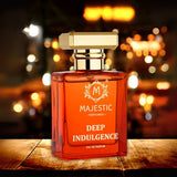 Deep Indulgence 50ML perfume bottle by Majestic Perfumes India, elegant glass container with a sleek design.