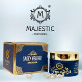 Majestic Perfumes India Smoky Weather fragrance bottle with dark smoky design and elegant packaging.