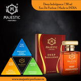 Majestic Perfumes India Deep Indulgence 50ML perfume bottle with elegant packaging and a sleek design.