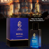Royal 100ML perfume by Majestic Perfumes India, elegant glass bottle with a sleek design and a luxurious fragrance.