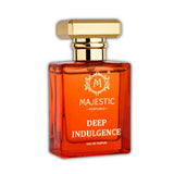 Majestic Perfumes India Deep Indulgence 50ML perfume bottle with elegant design and clear label, showcasing luxurious fragrance packaging