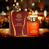 Deep Indulgence 50ML perfume by Majestic Perfumes India, featuring a sleek glass bottle with a gold cap and elegant fragrance design.