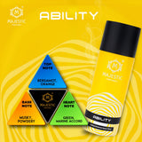 Majestic Perfumes India Ability perfume bottle with elegant design and silver cap, displayed against a neutral background.