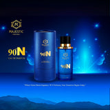 Majestic Perfumes India 90N 100ML perfume bottle with elegant packaging and clear label, showcasing its luxurious design.