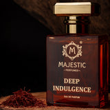 Deep Indulgence 50ML perfume by Majestic Perfumes India, featuring a sleek glass bottle with an elegant fragrance cap.