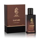 Majestic Perfumes India Safari 100ML perfume bottle with a sleek design and clear label on a white background.