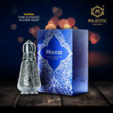 Majestic Perfumes India HANAA 18ML perfume bottle with elegant design and clear branding on a plain background.