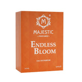 Elegant bottle of Endless Bloom 100ml perfume by Majestic Perfumes India, showcasing the floral fragrance packaging.