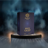 Envy Laced 100ML perfume bottle by Majestic Perfumes India, sleek glass container with elegant design and fragrance cap.