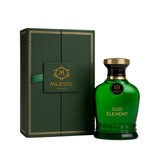 Majestic Perfumes India Oud Element 100ml perfume bottle with elegant design and clear label, showcasing luxurious fragrance.