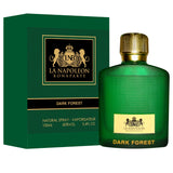 Dark Forest perfume bottle by Majestic Perfumes India displayed on a sleek surface with a dark green and black design.