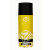 Majestic Perfumes India ABILITY perfume bottle with sleek design and gold accents, displayed on a white background.