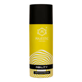 Majestic Perfumes India ABILITY perfume bottle with sleek design and clear glass, showcasing the fragrance inside.