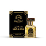 Majestic Perfumes India Dahab Al Aswad 20ml perfume bottle with intricate black and gold design on a white background