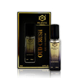 Majestic Perfumes India Oud Crush 20ML perfume bottle with elegant design, showcasing rich, amber-colored fragrance liquid.