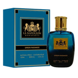 Green Radiance perfume bottle by Majestic Perfumes India, showcasing the elegant green-colored glass and sleek design.