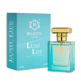 Majestic Perfumes India Lush Life 50ML perfume bottle with elegant packaging and floral design.
