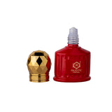 Close-up of Majestic Perfumes India Oud Rose 10ml perfume bottle with elegant packaging and floral design.