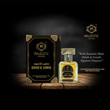 Majestic Perfumes India Dahab Al Aswad 20ml perfume bottle with black and gold design on a white background