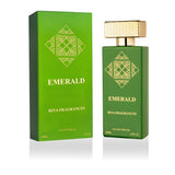 Emerald 100ML perfume bottle by Majestic Perfumes India with a sleek, elegant design and green accents.