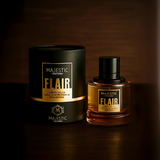 Golden-colored bottle of Flair Gold 100ML perfume by Majestic Perfumes India with elegant packaging design.