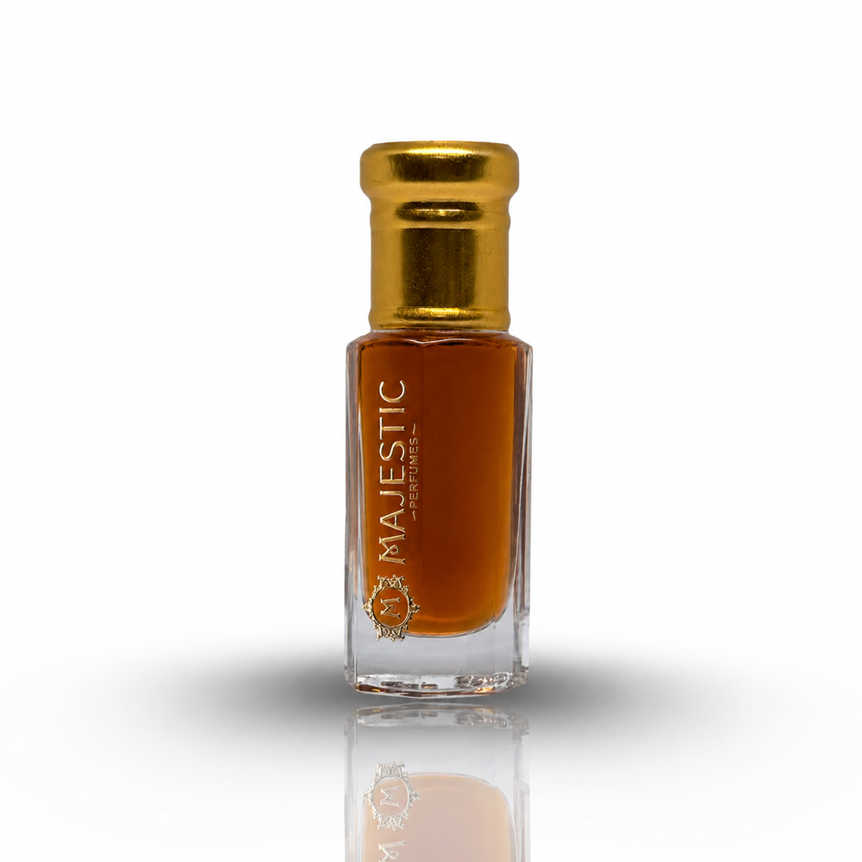 Majestic Perfumes India Mukhallat Malliki 12ml perfume bottle with intricate design on a white background