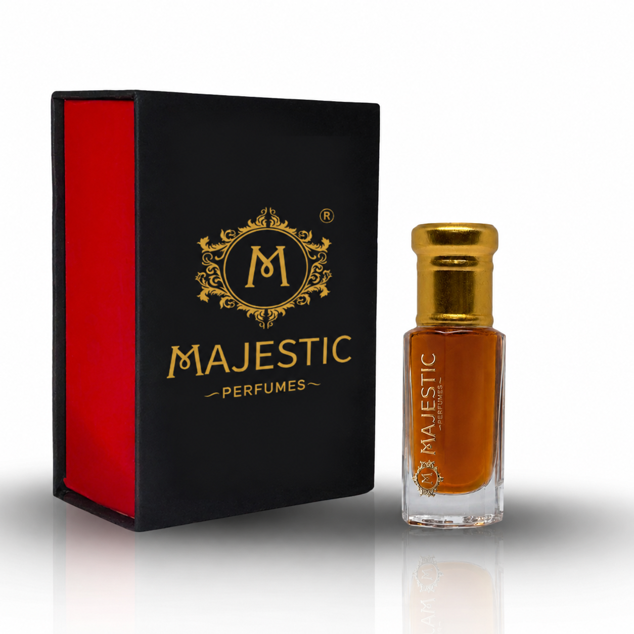 Majestic Perfumes India Mukhallat Malliki 12ml perfume bottle with elegant design and clear label on a white background.