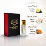 Majestic Perfumes India Musk Sapphire 12ml perfume bottle with a sleek design and blue accents, displayed on a neutral background.