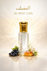 Majestic Perfumes India AL MISF 12ML perfume bottle with elegant design and clear label, showcasing luxurious fragrance packaging.