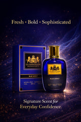 Blue Addict perfume bottle by Majestic Perfumes India, 100ML, with sleek blue design and elegant branding.