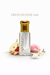 Fresh Bloom 12ml perfume bottle by Majestic Perfumes India, featuring a sleek design and floral fragrance packaging.