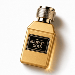 Elegant image of Majestic Gold perfume bottle from Majestic Perfumes India, showcasing its luxurious gold design and 80ml size.